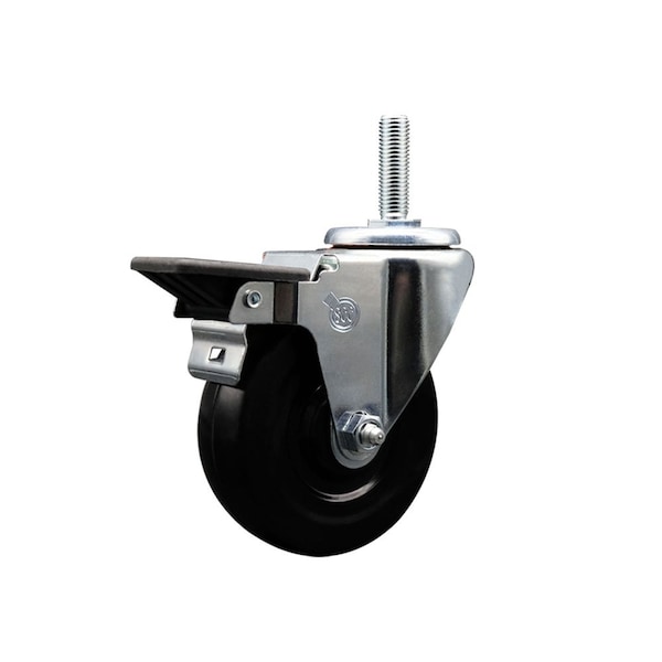 4 Inch Hard Rubber Wheel Swivel 34 Inch Threaded Stem Caster with Brake SCC